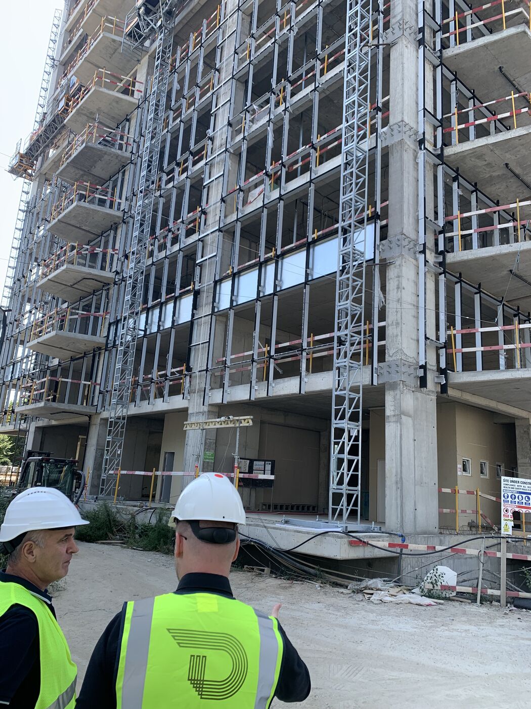 Construction site façade with scaffolding