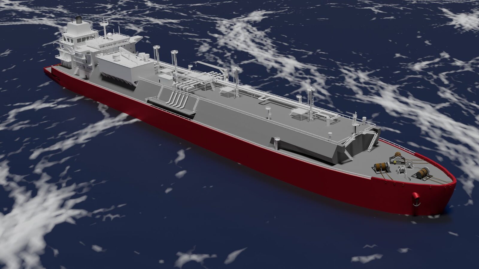 LNG carrier modelled in 3D, under way at sea
